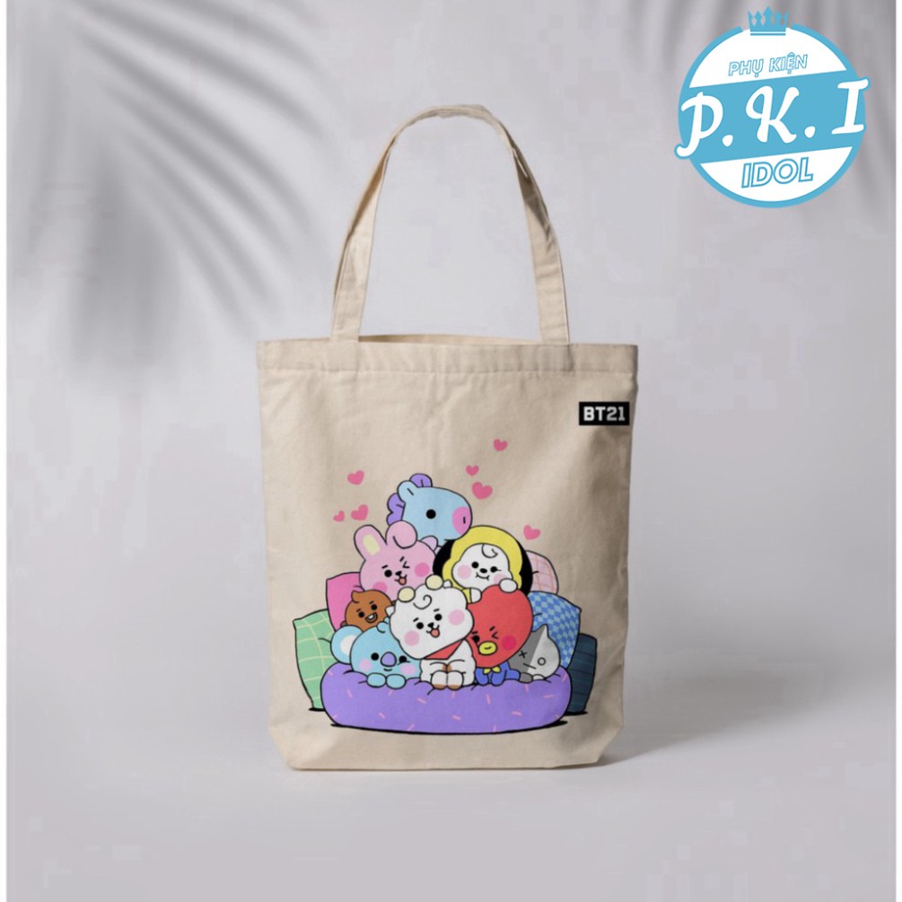 Chỉ Dành Cho A.R.M.Y - Túi Tote  Vải Thời Trang Hàn Quốc In Hình Linh Vật BTS - BT21 - QUÀ TẶNG K-POP