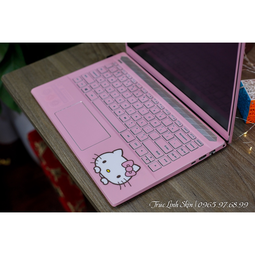 Skin dán laptop màu hồng Hello Kitty (đã cắt sẵn đủ cho các dòng máy Dell, Asus, Acer, Macbook, Lenovo, MSI, HP, VAIO)