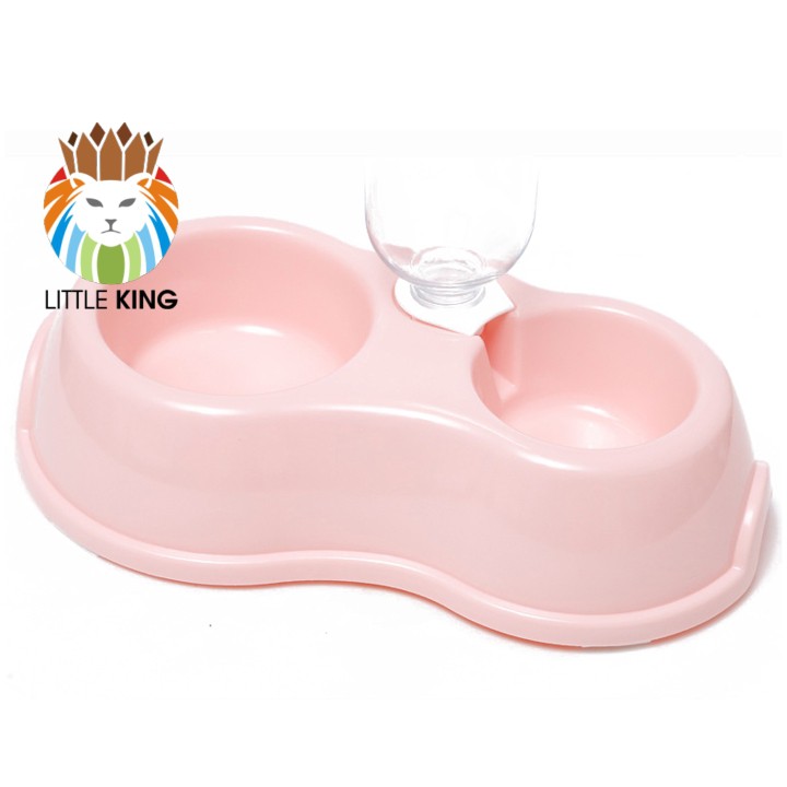 Bát ăn đôi kèm bình nước tự động cỡ nhỏ cho chó mèo, thú cưng Little King pet shop chất liệu nhựa PP