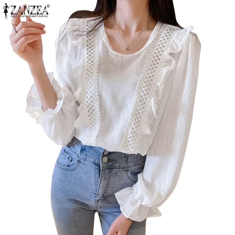 Áo kiểu  ZANZEA tay dài phối ren thời trang quyến rũ