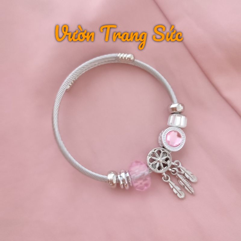 Vòng tay phủ bạc S925 - Lắc tay nữ phủ bạc Ý charm đá dễ thương, xinh xắn VVT00168