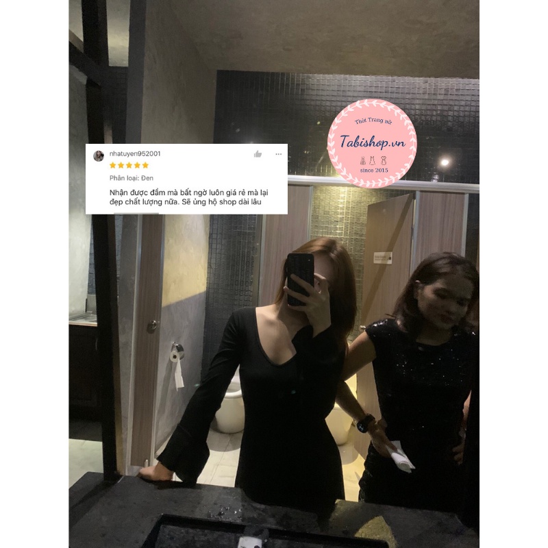 Đầm nữ body sexy tay dài váy đen tay xoè dễ thương chất thun gân co giãn sang chảnh đi tiệc đi chơi đi dạo | BigBuy360 - bigbuy360.vn