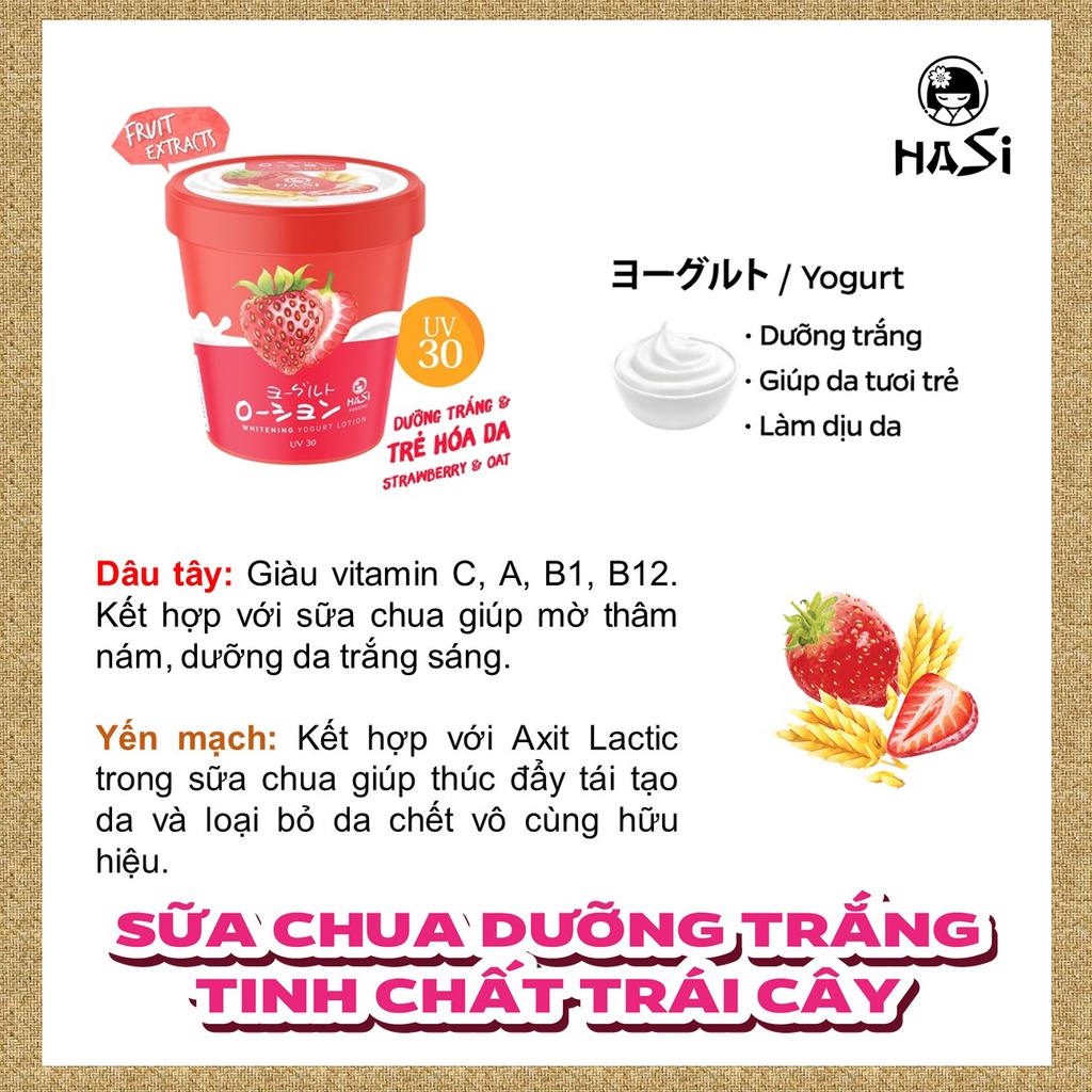 Sữa Dưỡng Thể Trắng Da Yogurt & Trái Cây HASI KOKESHI Whitening Yogurt Lotion 180g