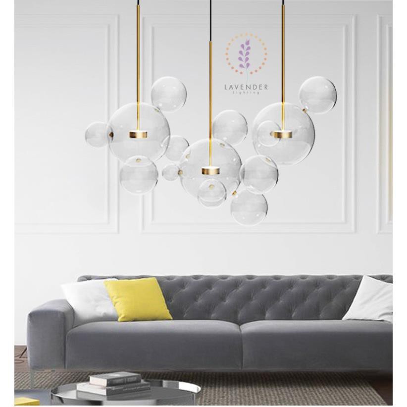 Đèn thả chao cầu thủy tinh trắng đui đồng ( Đã gồm bóng)