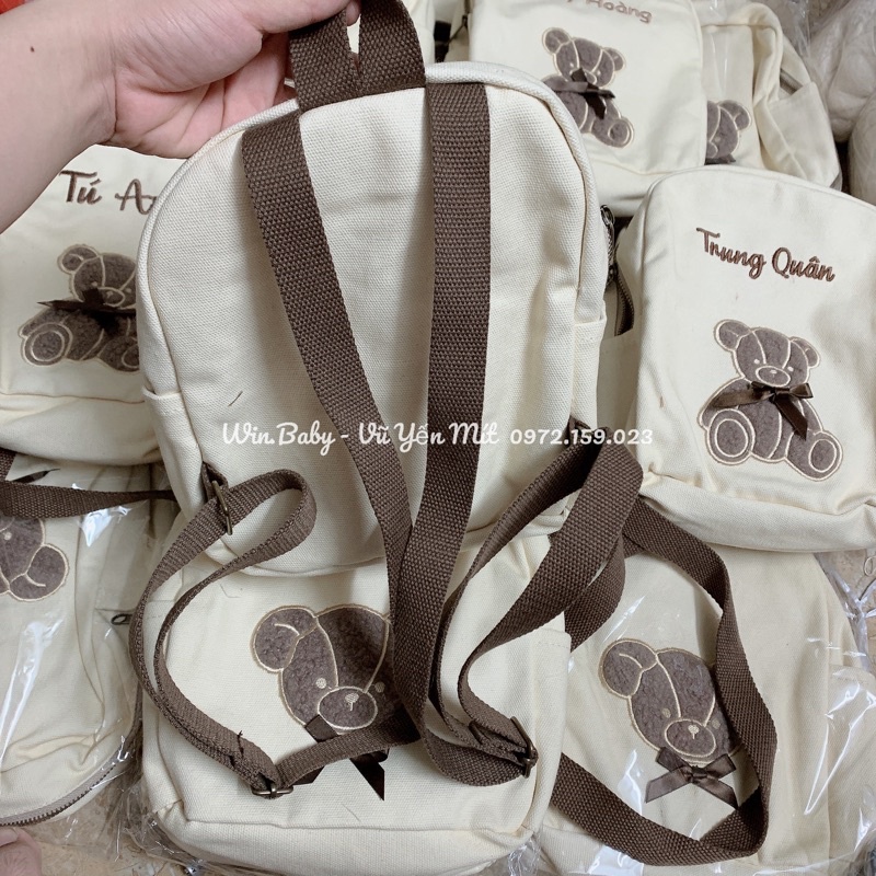 Balo gấu xù thêu tên cho bé đi học style hàn quốc