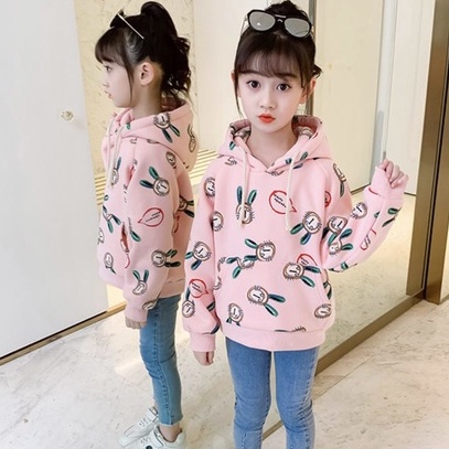 Áo hoodie unisex Con Xinh form rộng Áo nỉ bé gái BÉ THỎ, thời trang thu đông trẻ em từ 5 đến 10 tuổi