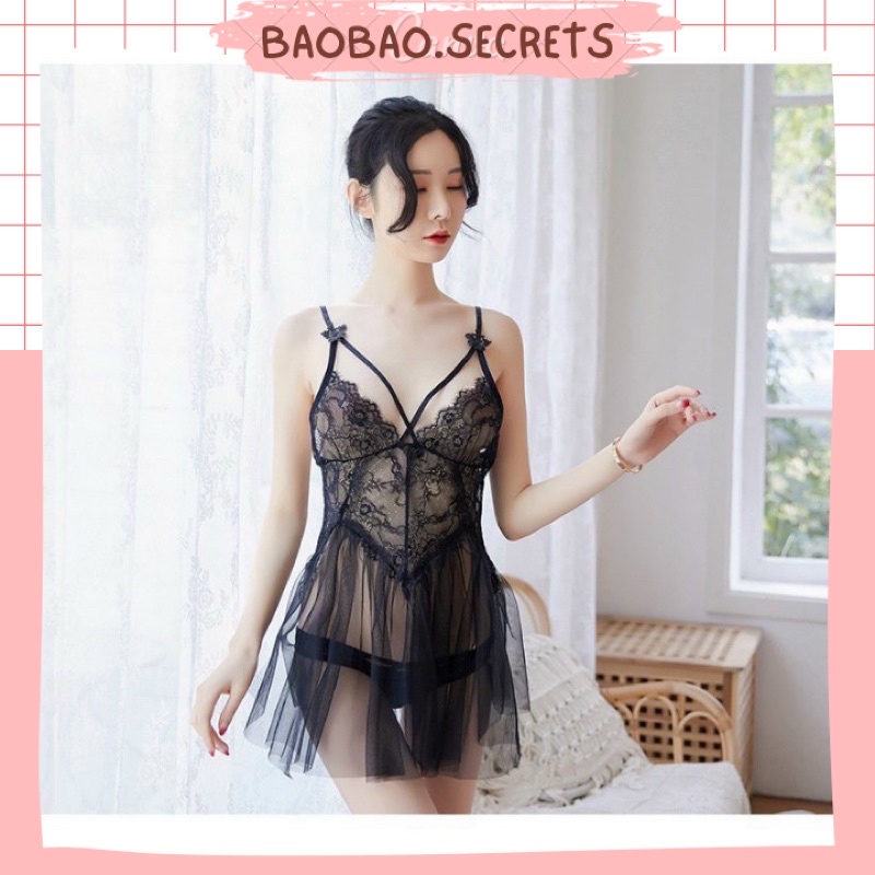 Váy đầm ngủ sexy, set váy ngủ ren cao cấp gợi cảm quyến rũ Ms178
