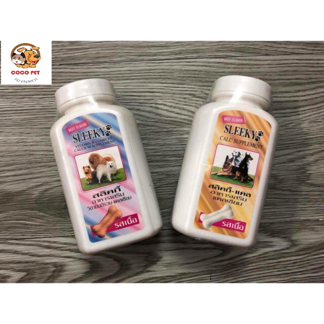 Canxi Thái Sleeky Cho Chó Mèo - Viên Nhai Bổ Sung Canxi, Vitamin Cho Chó Mèo Vị Bò, Gà