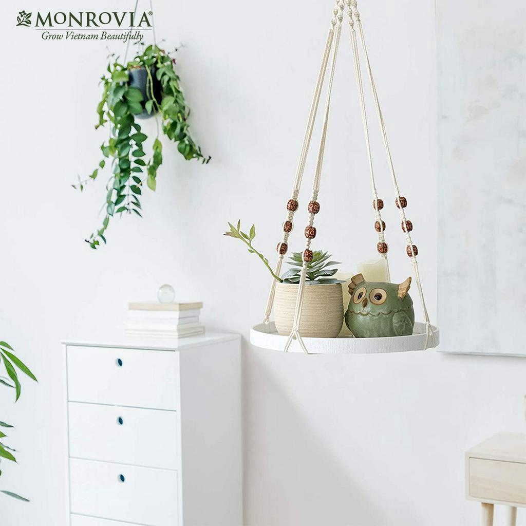 Set dây treo Macrame kèm đĩa đựng chậu MONROVIA, decor trong nhà, sân vườn, ban công, đan thủ công tỉ mỉ từ sợi cotton