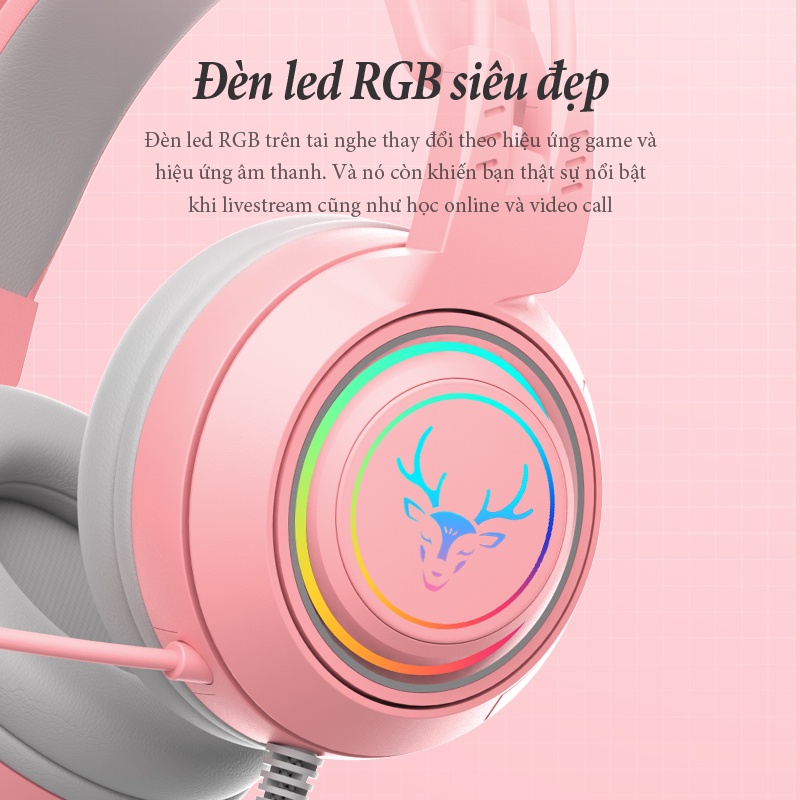 Tai Nghe Chụp Tai Gaming, Học Online BEARHOME Có Micro Lọc Âm, Âm Thanh Đỉnh Cao. Headphone Dùng Cho Máy Tính,Điện Thoại