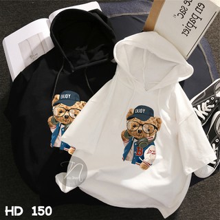 Áo Hoodie tay lỡ 💖𝑭𝑹𝑬𝑬𝑺𝑯𝑰𝑷 💖 Áo in hình Gấu đội nón HD 150