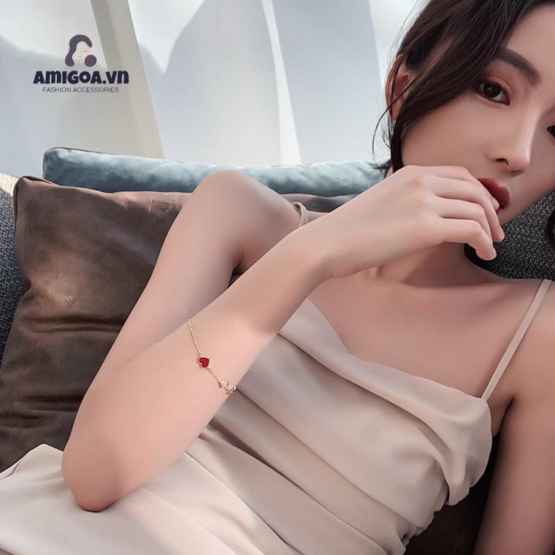 ✨✨Vòng Tay Hình Trái Tim Đỏ Đính Đá Zircon Thanh Lịch Phong Cách Hàn Quốc Cho Nữ
