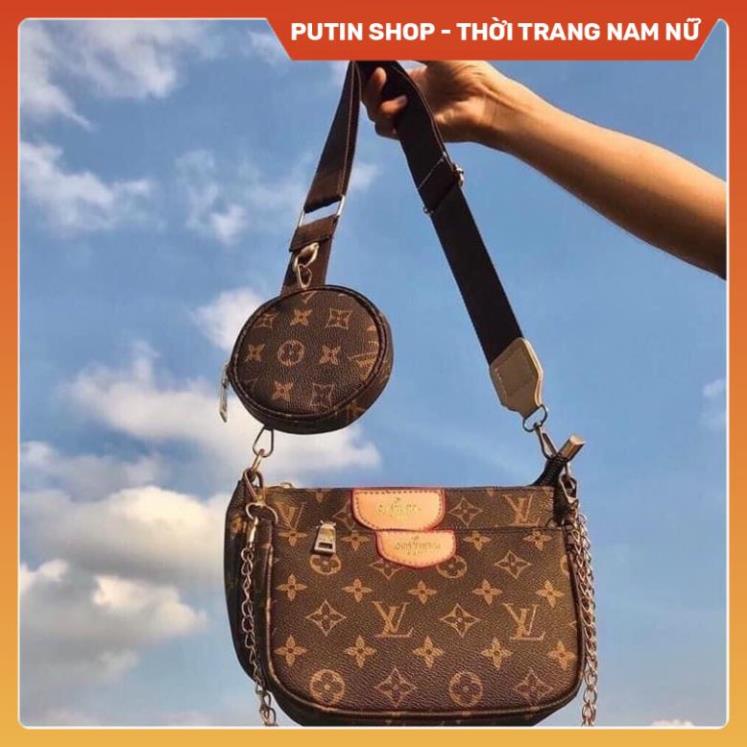 Túi xách nữ Set túi 3 món l.V 3 in 1 đeo chéo đeo vai dây dù nâu hot trend , kèm phụ kiện thời trang đi chơi