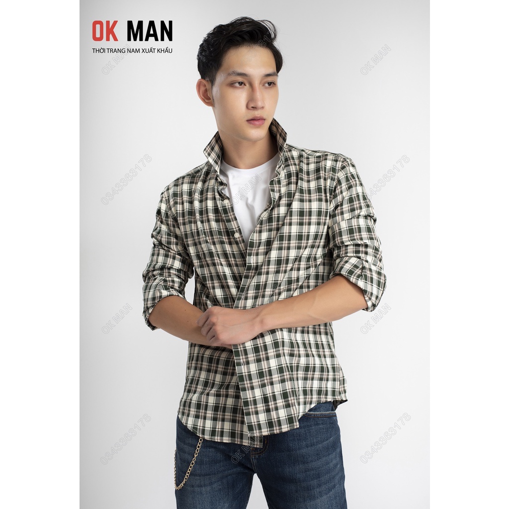 Áo sơ mi nam dài tay kẻ caro to, form slimfit, 5 màu, chất liệu cotton, OkMan - SMDT