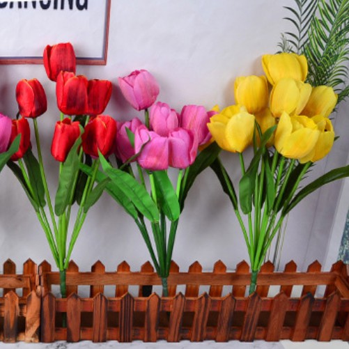 CHÙM HOA TULIP 8 BÔNG VẢI LỤA - Hoa giả trang trí nhà cửa Giống Thật 99% - Decor phông chụp ảnh, bình thủy tinh, lọ hoa