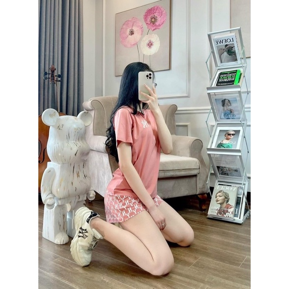 Bộ nữ hè cotton thoáng mát, bộ đùi N.Y logo lưng, bộ thể thao nữ