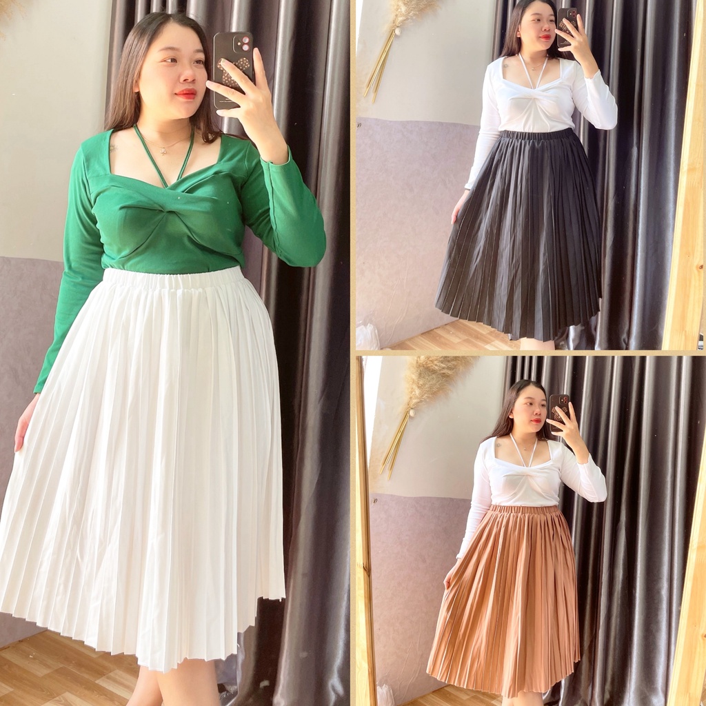 Chân Váy Dài BIGSIZE Midi Xòe Xếp Ly Lưng Cao Dáng Chữ A Công Sở,Chân Váy Xếp Ly Dài chất tuyết mưa Che Bụng MÃ CV12