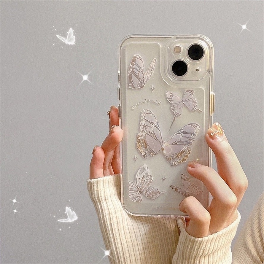 Ốp Điện Thoại Silicon TPU Mềm Trong Suốt Họa Tiết Bướm Cho iPhone 14 13 12 11 Pro Max X Xr Xs Max SE iPhone 8 7 6 6s Plus