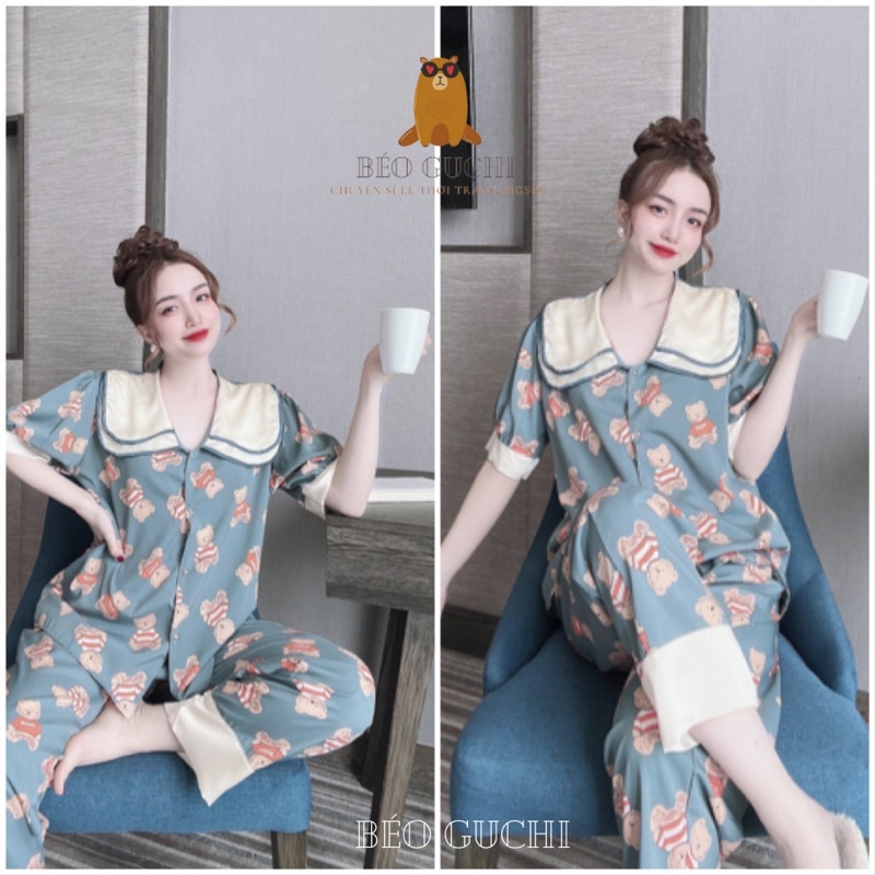 Dài TN 50-110kg K22L Béo Guchi Bigsize Pijama Lụa cao cấp-Đồ bộ nữ đồ ngủ đồ mặc nhà xinh