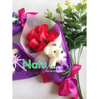 Hoa hồng sáp 7 bông tặng gấu