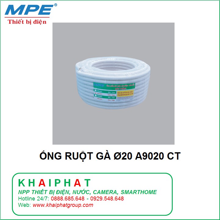 ỐNG RUỘT GÀ PHI 20 D20, ỐNG GEN PHI 20 D20, ÔNG LUỒN ĐÀN HỒI, ỐNG LUỒN DÂY ĐIỆN ÂM TƯỜNG MPE A9020 - KHẢI PHÁT ELECTRIC