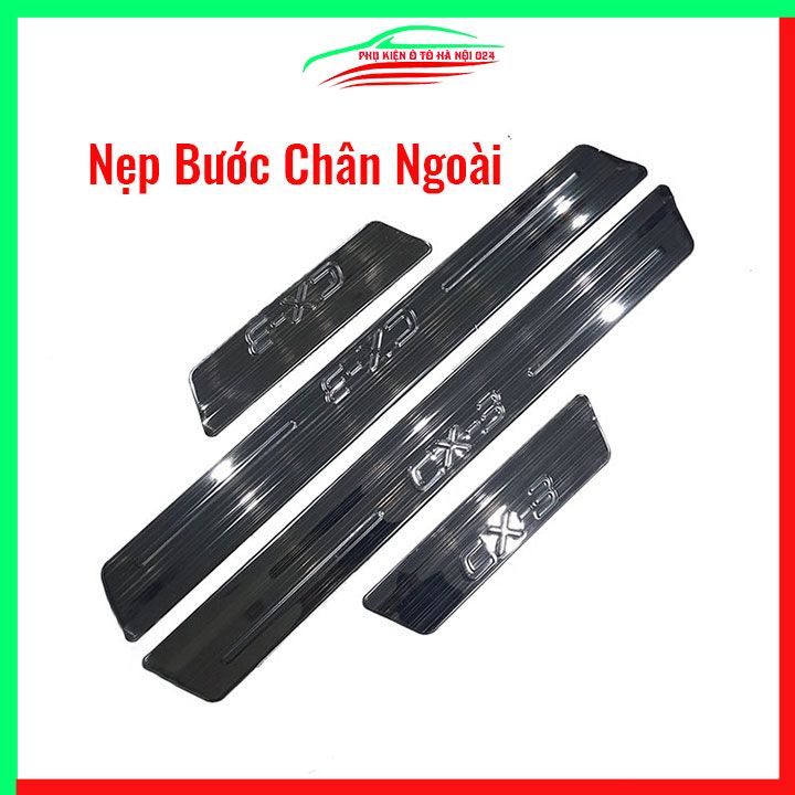 Ốp bậc cửa, nẹp bước chân trong ngoài Mazda CX3, CX-3 2021-2023 vân Titan chống trầy bảo vệ trang trí xe