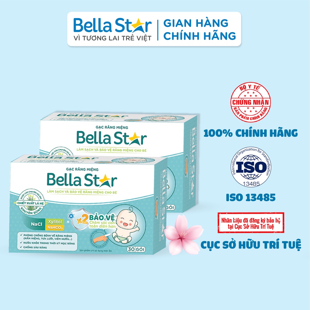 Combo 2 Hộp Gạc Rơ Lưỡi BELLA STAR Sát Khuẩn, Làm Sạch Và Phòng Chống Các Bệnh Răng Miệng Cho Bé Hộp 30 Gói