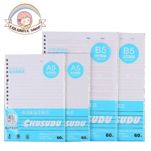 [60 Tờ] Ruột Sổ Còng Refill 80gsm A4 30 lỗ B5 26 lỗ A5 20 lỗ 120 trang Giấy refill planner bullet journal