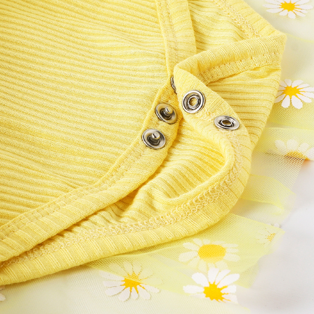 Jumpsuit cotton tutu lưới hoạ tiết hoa cúc công chúa tay ngắn cho bé gái