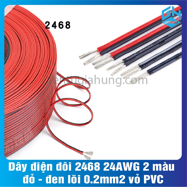 COMBO 5 Mét Dây điện đôi 2468 24AWG 2 màu đỏ - đen lõi 0.2mm2 vỏ PVC