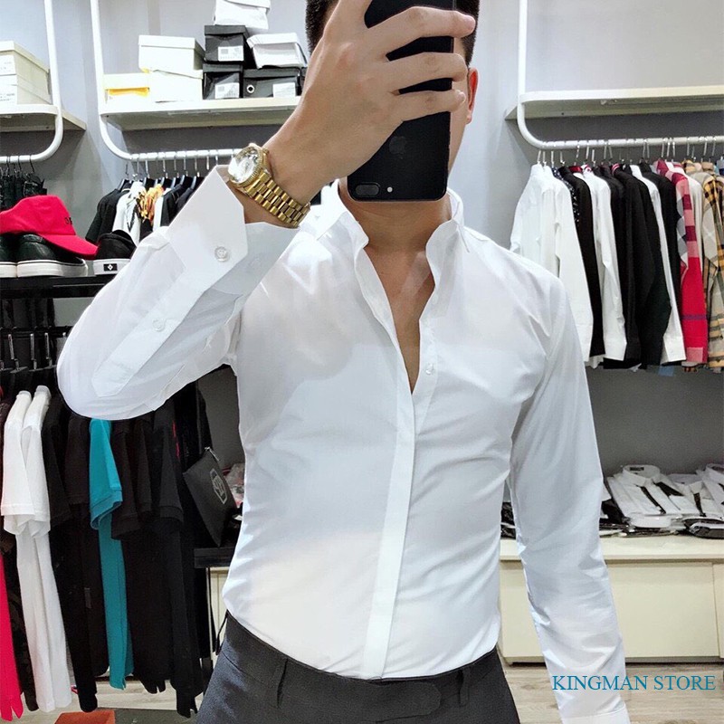 Áo Sơ Mi Nam Hàn Quốc Dài Tay Vải Lụa Thoáng Mát, Áo Sơ Mi Nam Hàn Quốc Chống Nhăn Chống Xù -Kingman Store