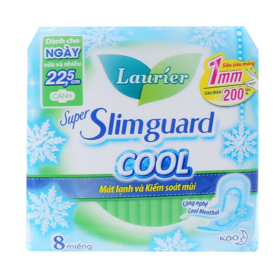 Băng vệ sinh Laurier Super Slimguard Cool siêu siêu mỏng có cánh 8 miếng