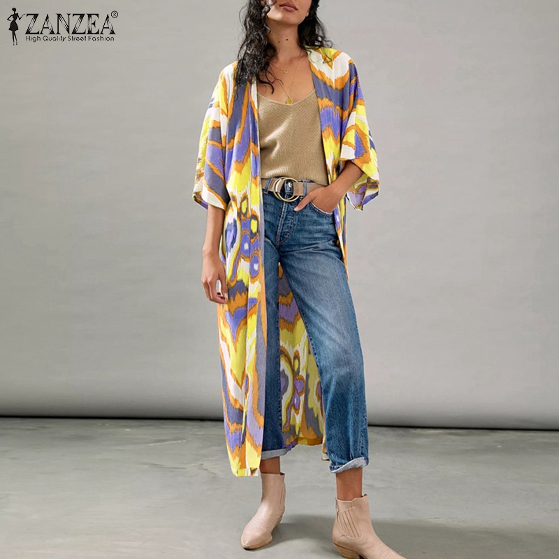 Áo khoác cardigan Zanzea tay 3/4 in họa tiết hình học thời trang cho nữ