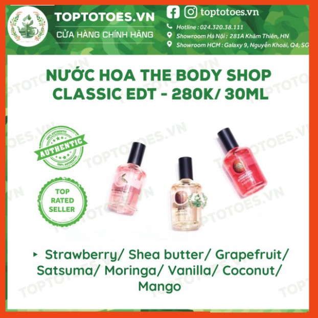 HÈ NÓNG  Nước hoa The Body Shop Classic EDT - Strawberry/ Shea butter/ Grapefruit/ Satsuma/ Moringa/ Vanilla/ Coconut HÈ