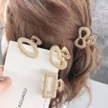[5 cái]Set 5 Kẹp tóc càng cua Hàn Quốc màu vàng HOT TREND