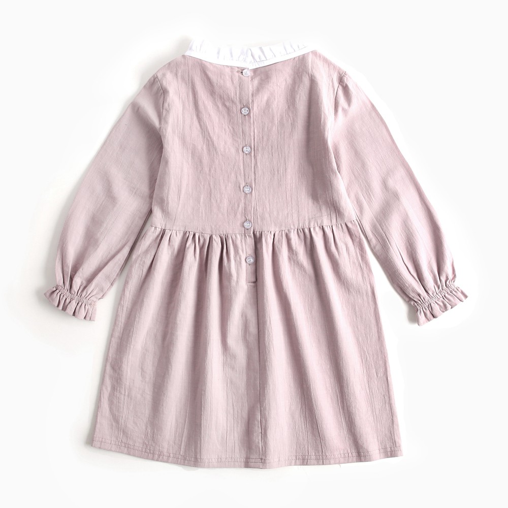 Đầm SANLUTOZ phối ren bằng cotton màu hồng cho bé gái