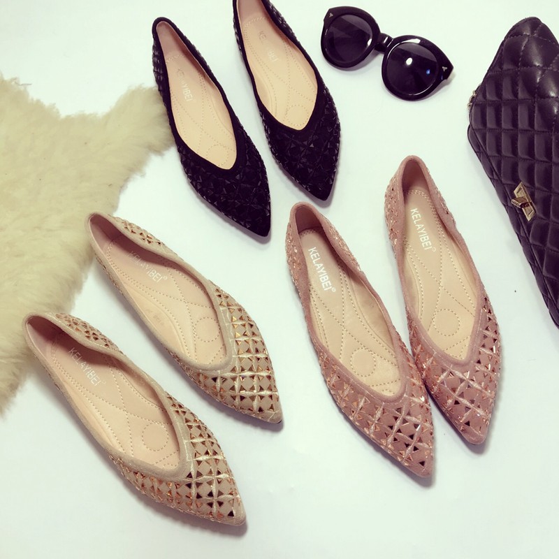 Giày Búp Bê Da Lộn Mũi Nhọn Đính Kim Sa Lấp Lánh Phong Cách Hàn Quốc | BigBuy360 - bigbuy360.vn