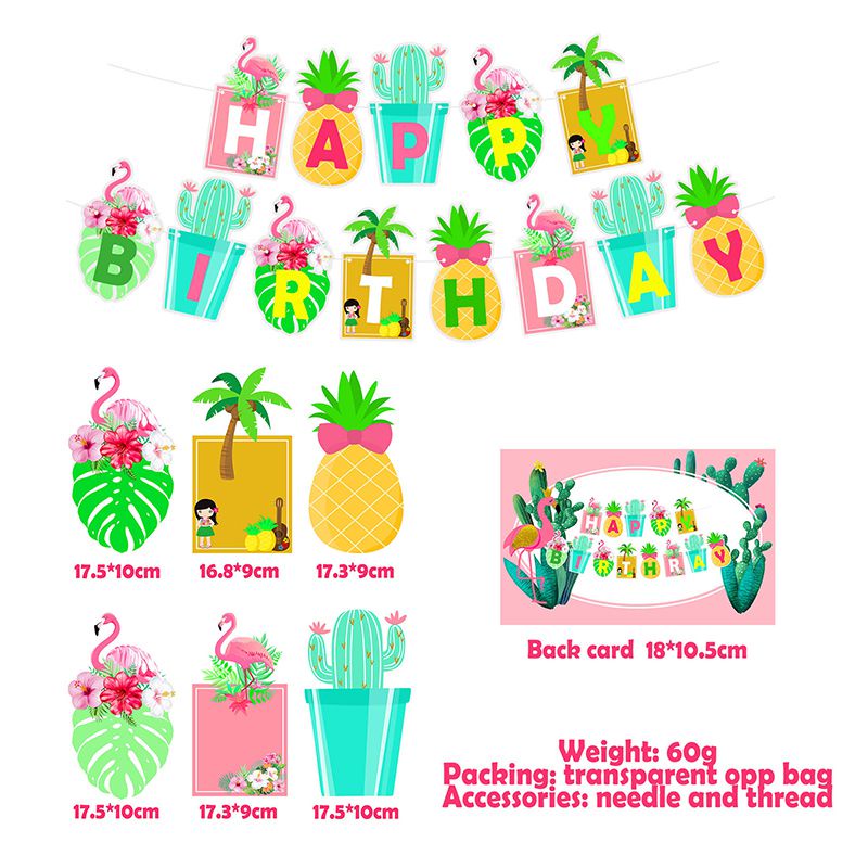 Hawaiian Theme Birthday Party Decoration  Flamingo Cactus Pineapple Coconut Banner Cake Balloon