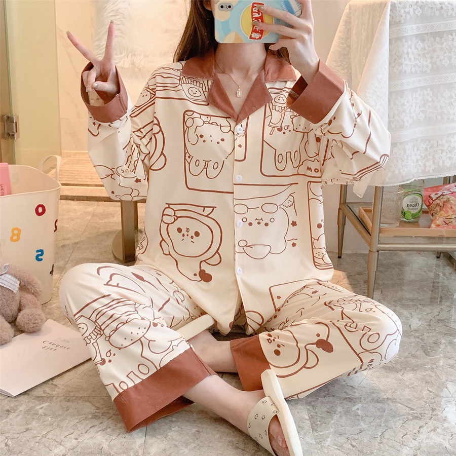 Bộ đồ ngủ Pijama lụa cotton tay dài siêu dễ thương