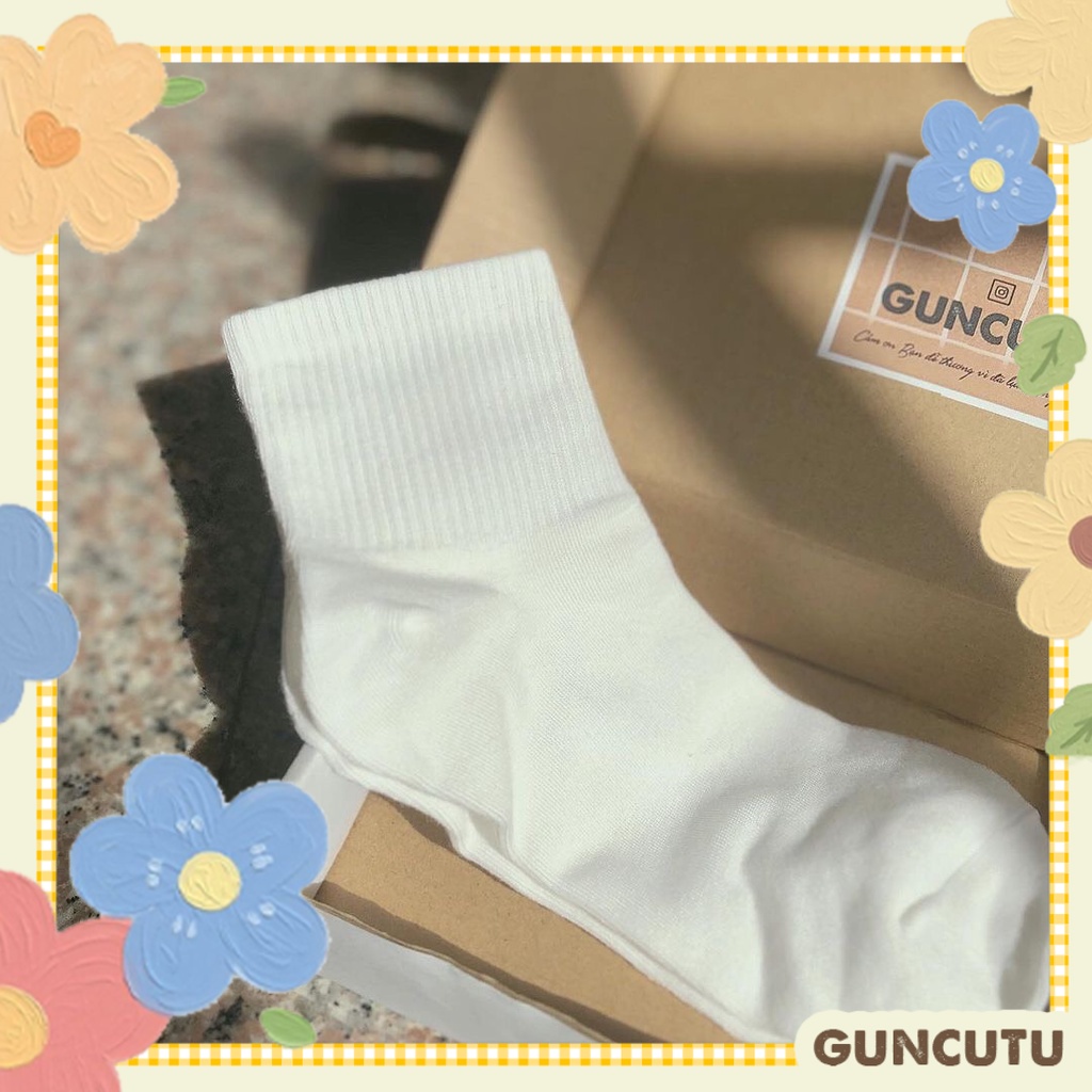 Tất vớ trơn nam nữ cổ trung basic - Guncutu