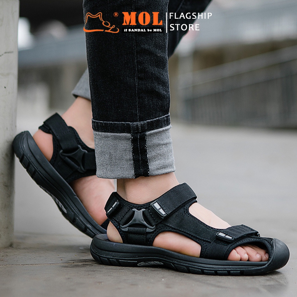 Giày Sandal Nam Bít Mũi Hiệu Rova Đế Cao Su Quai Dù Đi Làm Đi Phượt Đạp Xe Màu Đen Mã RV25