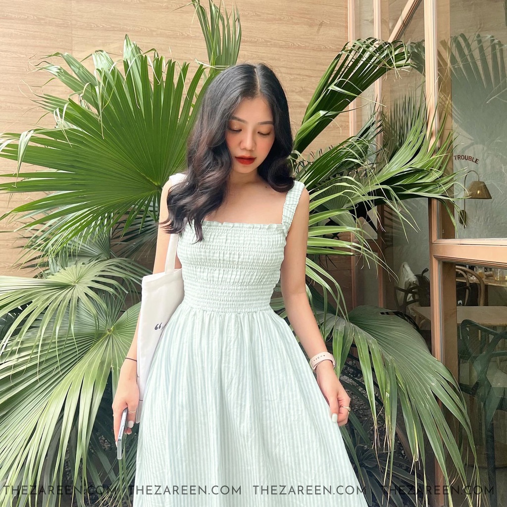 ĐẦM DÀI KẺ SỌC ZAREEN DAX44 XANH MINT | BigBuy360 - bigbuy360.vn