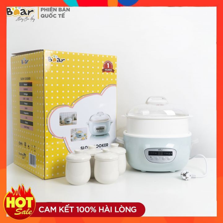 Nồi Nấu Cháo Chậm, Nồi Nấu Chậm 2.5L, Nồi Nấu Đa Năng Kèm Lồng Hấp, Bảo Hành 18 Tháng