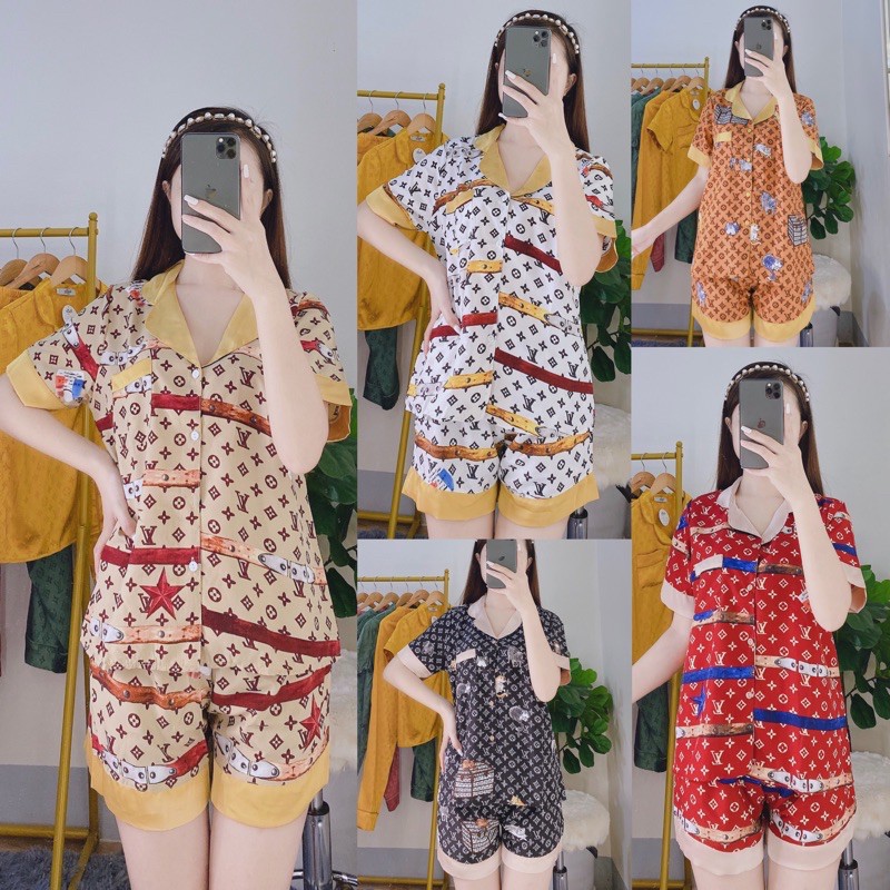 Bộ lụa hoạ tiết áo cộc quần đùi