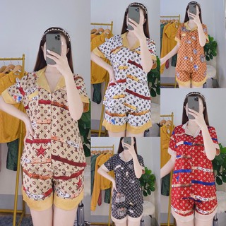 Bộ lụa hoạ tiết áo cộc quần đùi