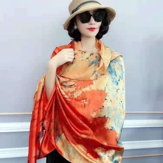 Khăn lụa dài quàng cổ HỒNG HOA XANH cao cấp 80x180 cm Khăn  lụa ThyThy, choàng tắm đi biển, làm áo kiểu, khoác áo dài