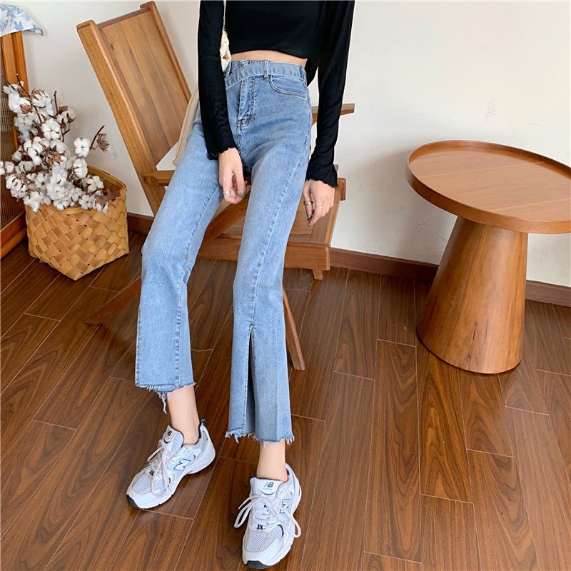 Quần Jeans Nữ Lưng Cao Ống Rộng Xẻ Tà Thời Trang Hàn Quốc Cá Tính