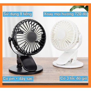 Quạt mini, quạt sạc, kẹp xoay 720 độ, sử dụng 8 tiếng liên tục
