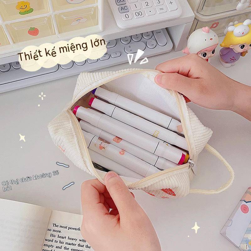 Túi Đựng Bút Chì Sức Chứa Lớn Thêu Họa Tiết Hoạt Hình Dễ Thương Tiện Dụng Cho Học Sinh