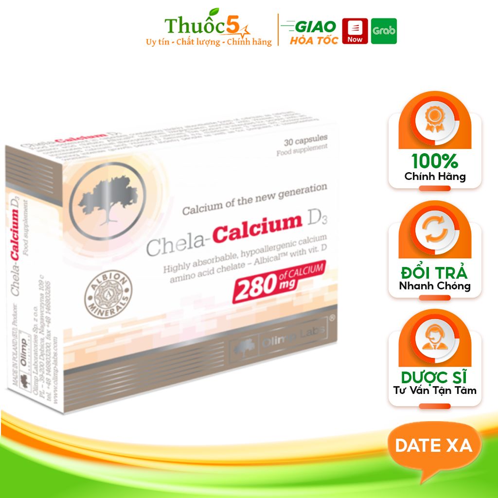 Viên Uống Bổ Sung Canxi Chela Calcium Hỗ Trợ Hấp Thu Vitamin D3 Giúp Xương Chắc Khỏe Hộp 30 Viên